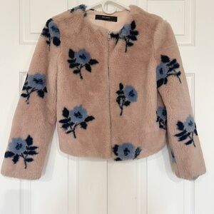 Zara Pink and Blue Faux Fur Jacket
